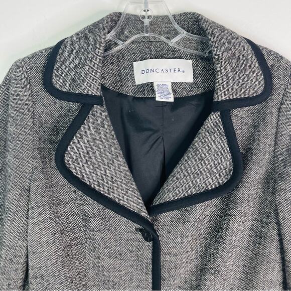 Doncaster black white wool herringbone preppy office academia blazer 8 - Picture 2 of 6